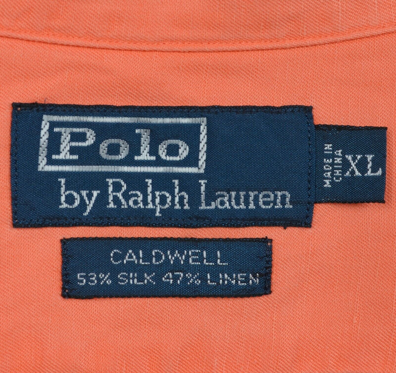 Polo Ralph Lauren Men's XL Coral Orange Silk Linen Blend Caldwell Camp Shirt