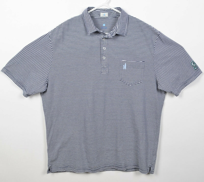 Johnnie-O Hangin' Out Men's Large Seattle Mariners Blue White Striped Polo Shirt