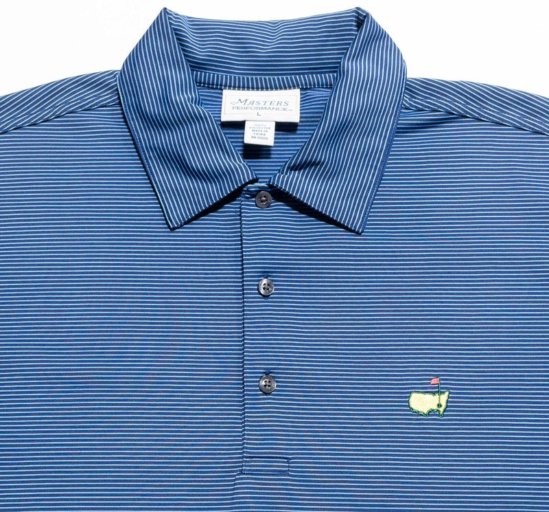 Masters Performance Polo Large Men's Golf Shirt Wicking Stretch Blue Striped