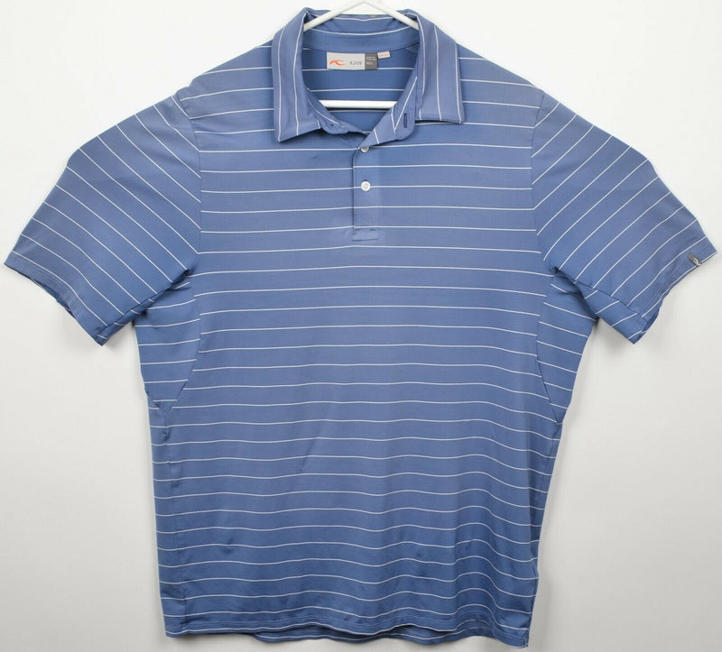 KJUS Men's Large/52 Blue UPF 50+ Wicking Golf Big Stripes Soren Polo Shirt