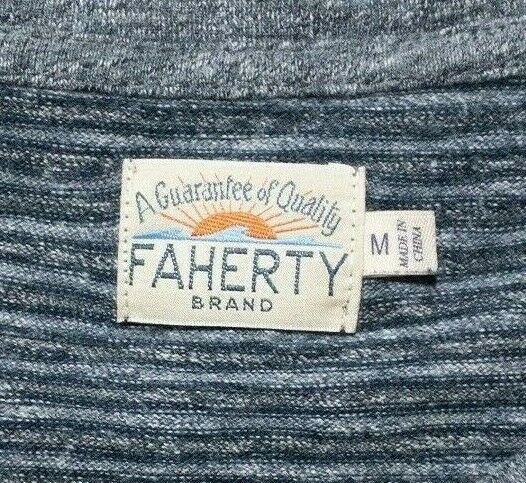 Faherty T-Shirt Medium Men's Pocket Crew Neck Short Sleeve Blue Striped