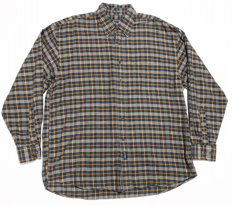 GANT Flannel Shirt Large Mens Ivy Twill Gray Plaid Check Long Sleeve Button-Down