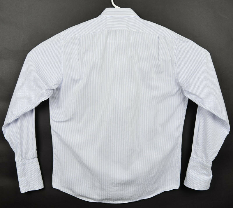 Ralph Lauren Black Label Men's 16.5 French Cuff White Blue Striped Italy Shirt