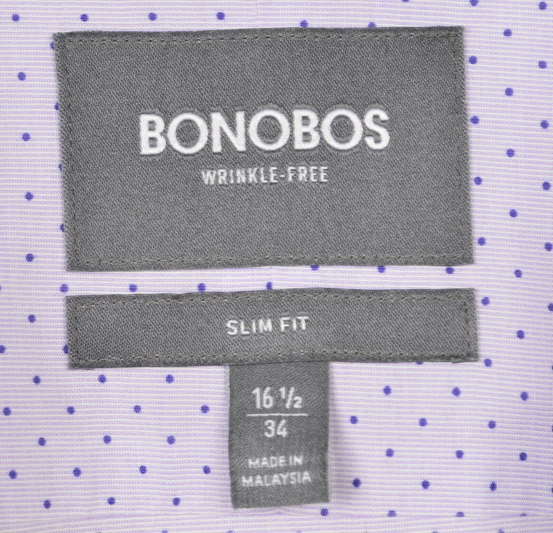 Bonobos Wrinkle-Free Men's Sz 16.5/34 Slim Fit Purple Polka Dot Dress Shirt