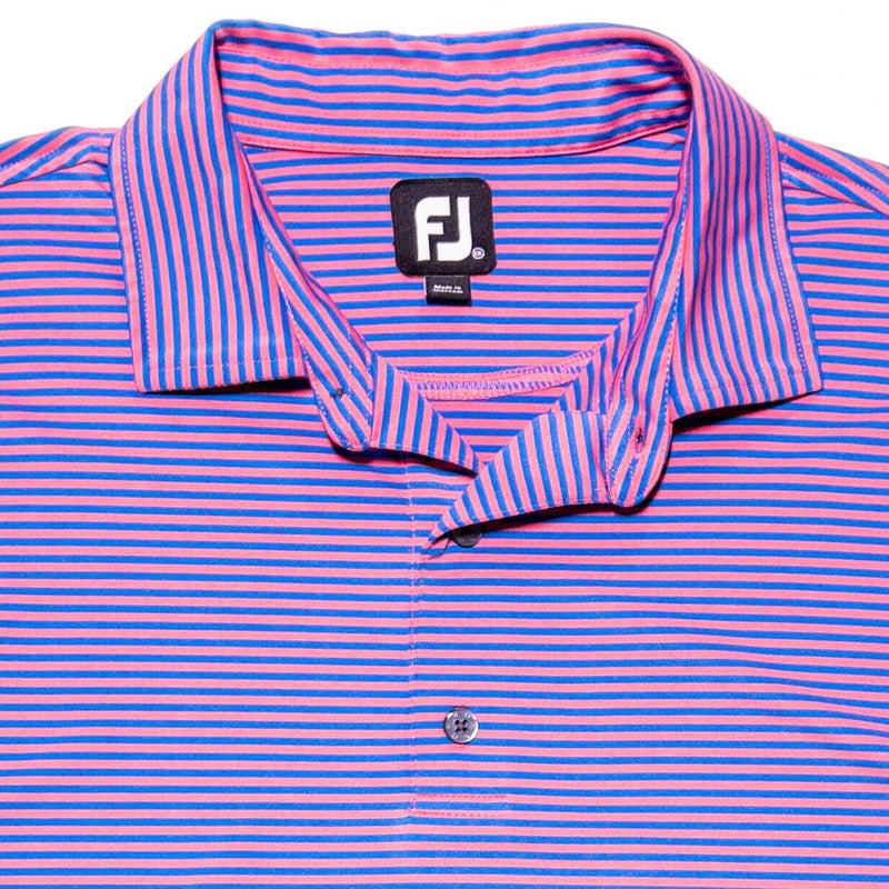 FootJoy Golf Shirt XXL Men's Polo Pink Blue Striped Wicking Performance 2XL