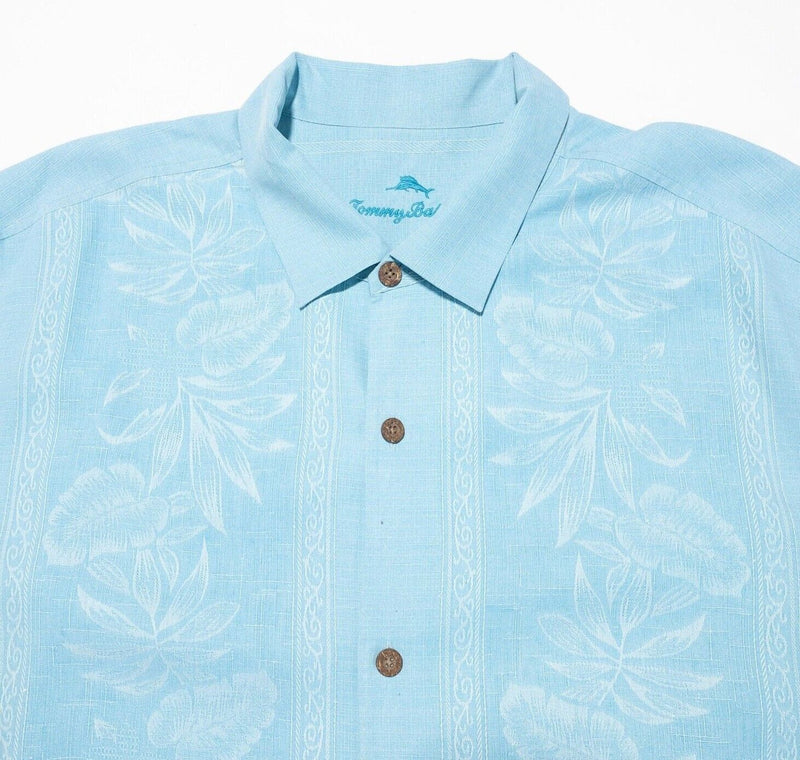 Tommy Bahama Silk Shirt 2XL Men's Hawaiian Panel Floral Light Blue Aloha Camp