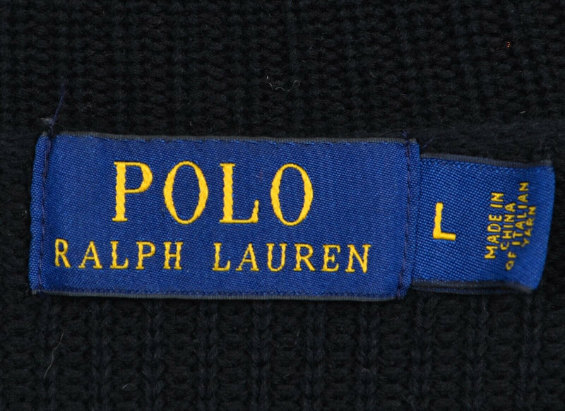 Polo Ralph Lauren Men's Large Black Ribbed Double-Breasted Cardigan Sweater