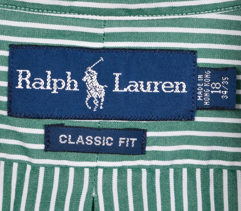 Polo Ralph Lauren Men's 18 (2XL) Classic Fit Green Striped Button-Down Shirt