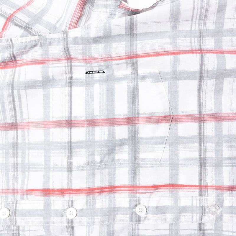 Oakley Shirt Men's Medium Slim Fit Y2K Button-Up Gray Red Plaid Short Sleeve