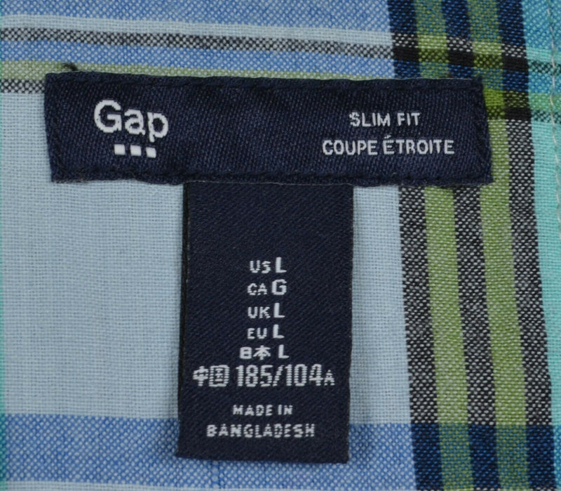 GAP Men's Large Slim Fit Patchwork India Madras Plaid Long Sleeve Shirt