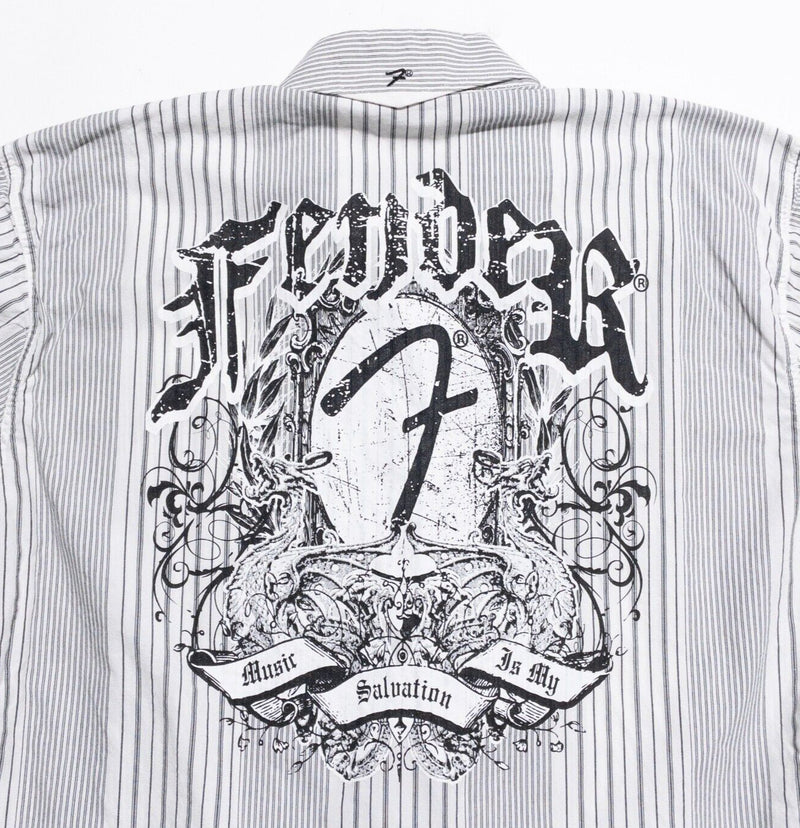 Fender Shirt Men's XL Guitar Rock & Roll Long Sleeve Button-Up Stripe Graphic