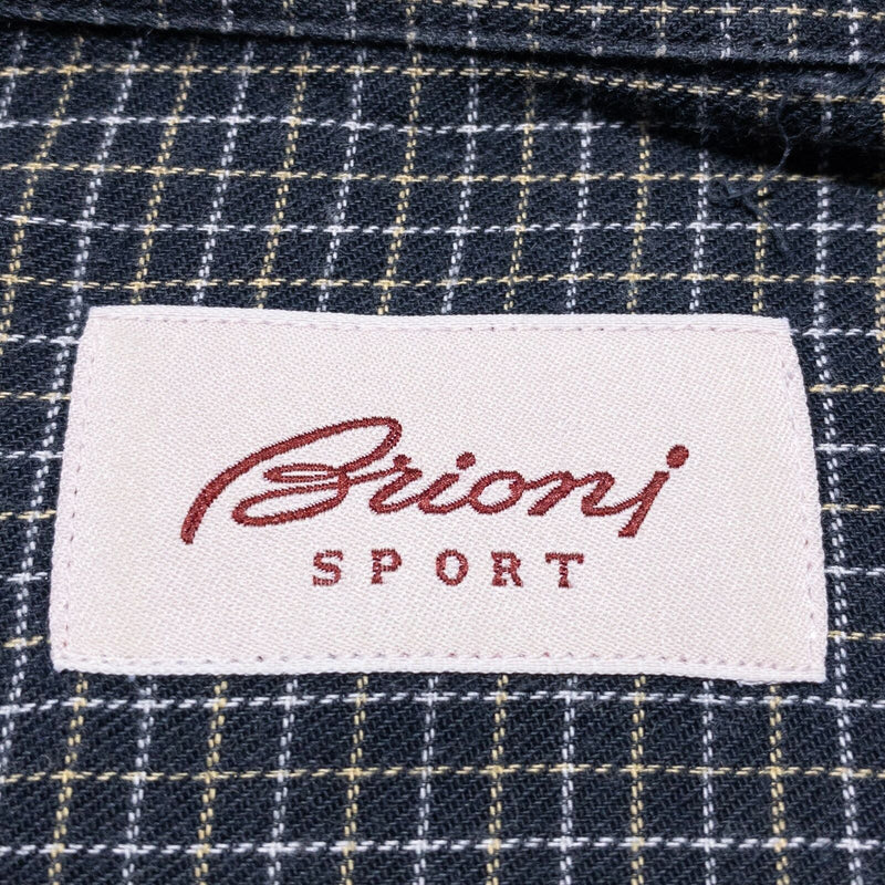 Brioni Sport Dress Shirt Men's Large Black Check Italy Designer Long Sleeve