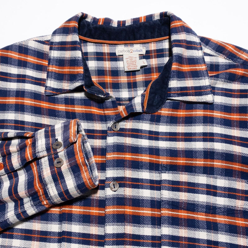 Carbon 2 Cobalt Shirt Men's Large Long Sleeve Button-Up Blue Orange Plaid Check