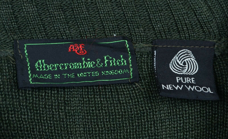 Vtg 80s Abercrombie & Fitch Men Medium Wool Military Green Padded Ribbed Sweater