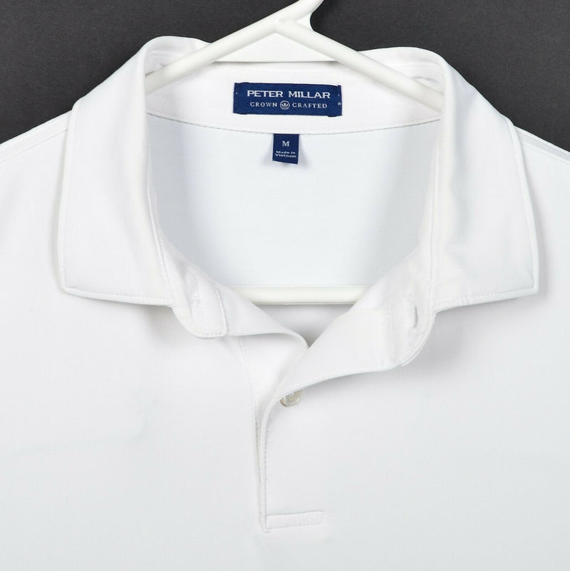 Peter Millar Crown Crafted Men's Medium Solid White Polyester Wicking Golf Polo
