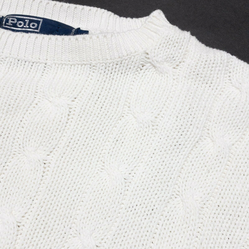 Polo Ralph Lauren Cable-Knit Crewneck Sweater Solid White 90s Men's Large