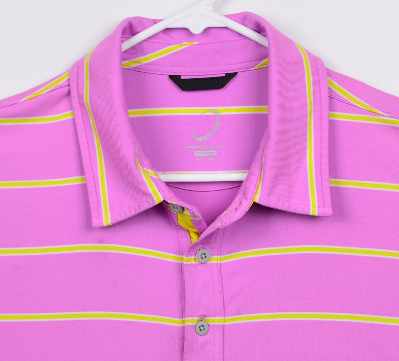 Zero Restriction Men's Sz Large Tour Series Pink Striped Golf Polo Shirt