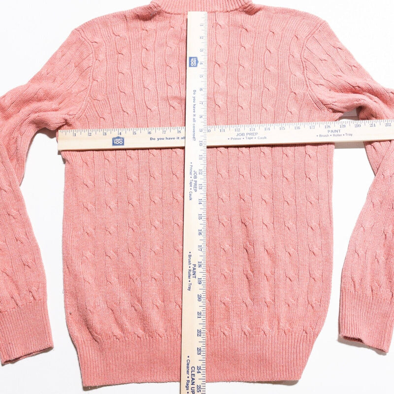 Polo Ralph Lauren Tussah Silk Sweater Men's Small Cable-Knit Pink 1/4 Zip Preppy