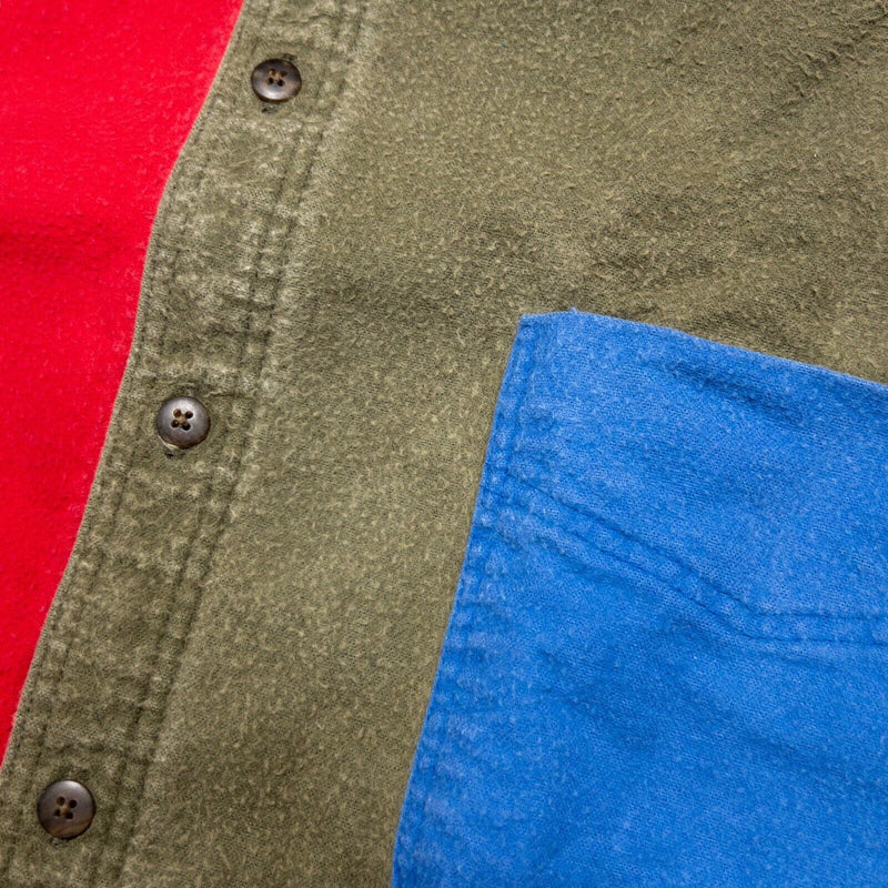 Vintage Woolrich Colorblock Shirt Men's Large Flannel Long Sleeve Red Olive Blue