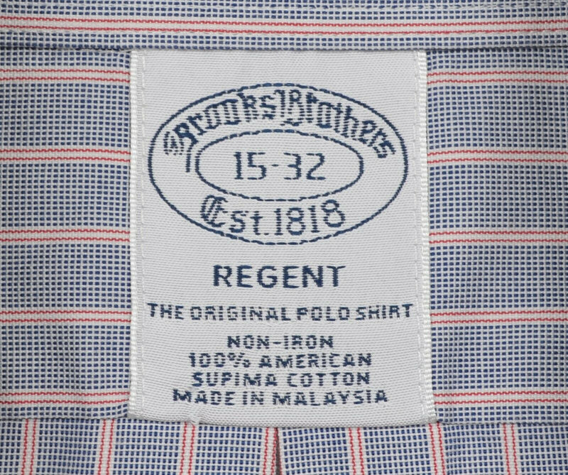 Brooks Brothers Men's 15-32 Blue Red Striped Non-Iron Regent Dress Shirt