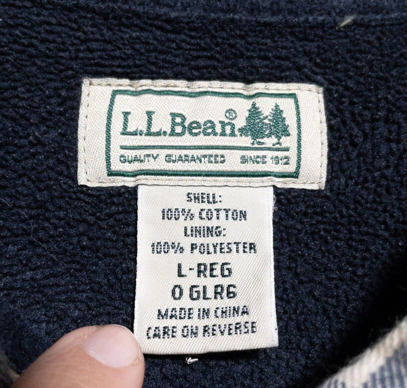 L.L. Bean Fleece Lined Flannel Men's Large Shirt Jacket Plaid Green Heavy