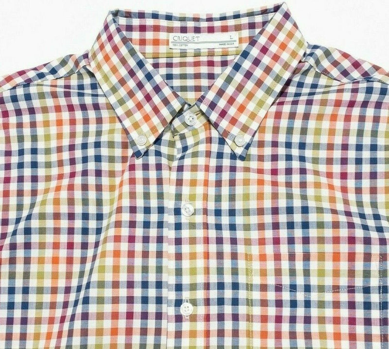 Criquet Men's Large Shirt Multi-Color Check Blue Red Button-Down Made in USA