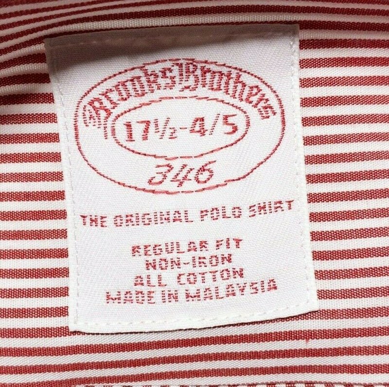 Brooks Brothers Men's 17.5 Red Striped Non-Iron Button-Down Dress Shirt