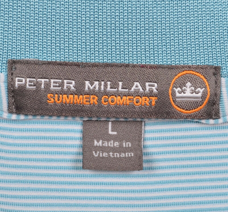 Peter Millar Summer Comfort Men's Large Blue/Green Striped Wicking Golf Polo