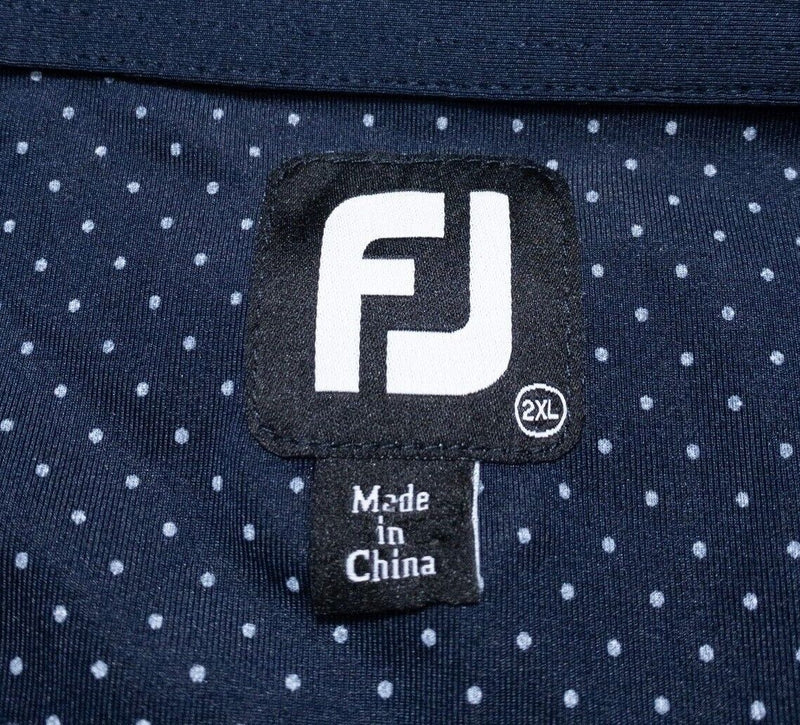 FootJoy Golf Polo 2XL Men's Polka Dot Print Navy Blue Wicking Stretch Lisle