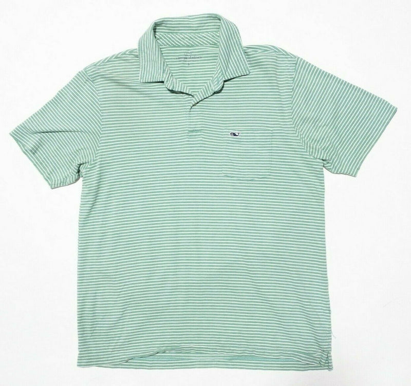 Vineyard Vines Polo Small Men's Shirt Whale Green Striped Pocket Short Sleeve