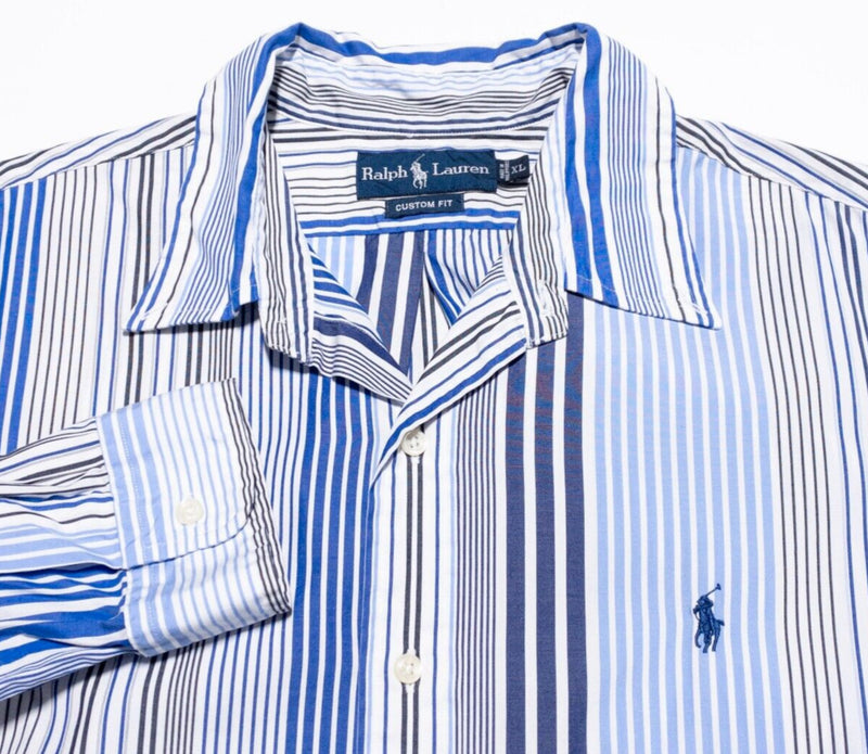 Polo Ralph Lauren Shirt Men's XL Striped Blue White Button-Down Long Sleeve