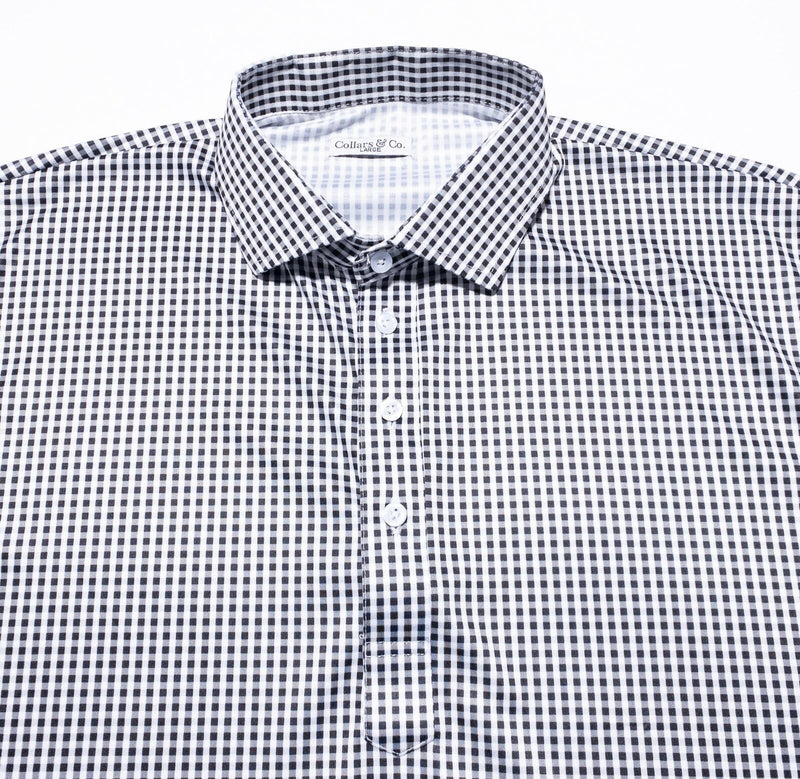 Collars & Co Polo Shirt Men's Large Black White Check Pullover Wicking Stretch