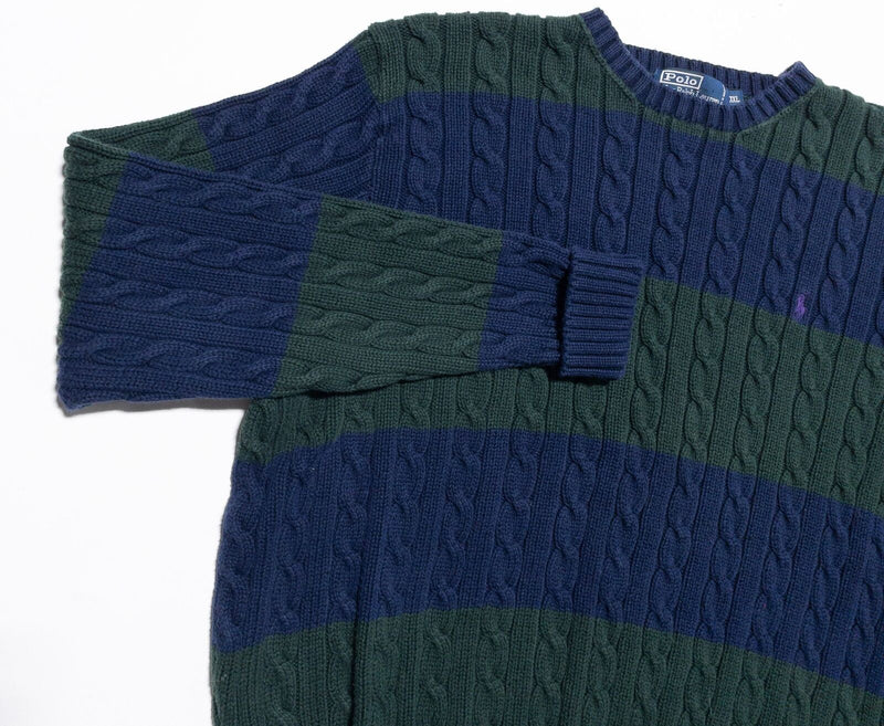 Polo Ralph Lauren Cable-Knit Sweater Men's 2XL Striped Crewneck Green Blue