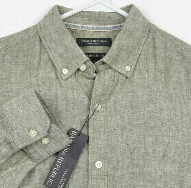 Banana Republic Men's Medium Camden Fit 100% Linen Green Button-Down Shirt