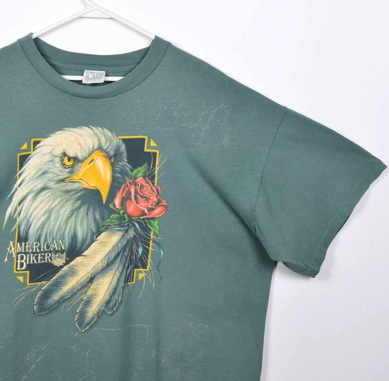 3D Emblem Men's 2XL CMJ Marketing American Biker Eagle Rose Vintage 90s T-Shirt