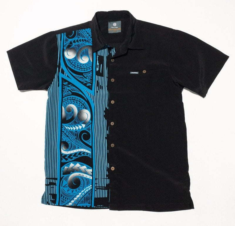 Tribal Origin Shirt Men's Large Black Blue Geometric Hawaiian Camp Aloha Island