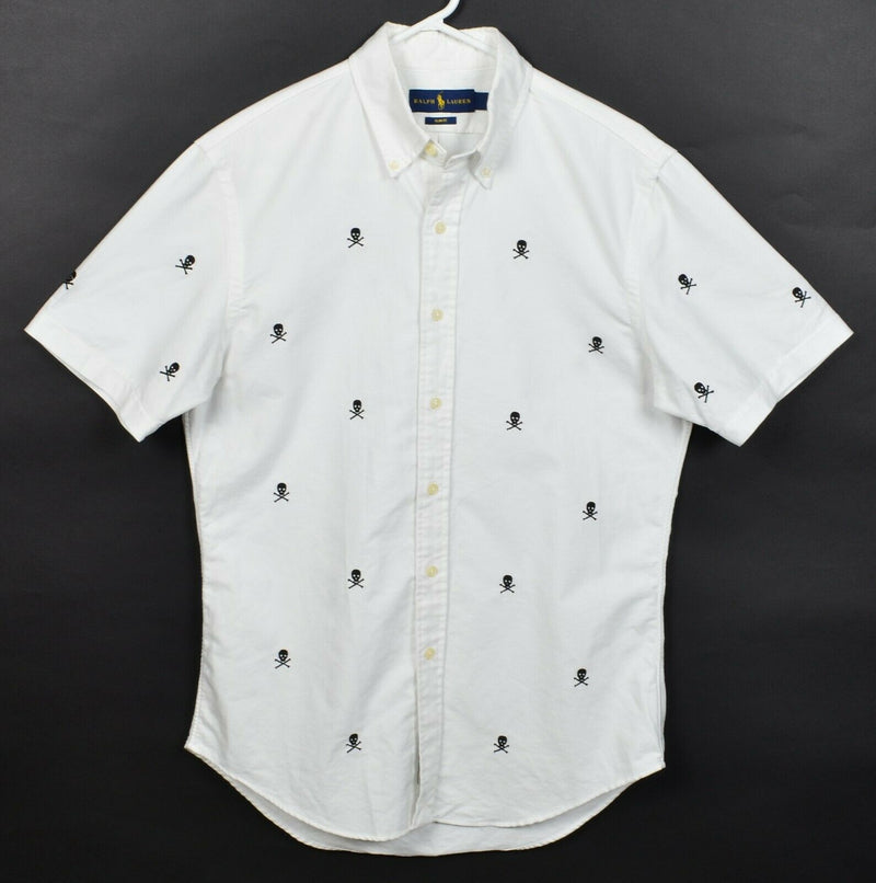 Polo Ralph Lauren Men's Medium Slim Fit Crossbones White Button-Down Shirt