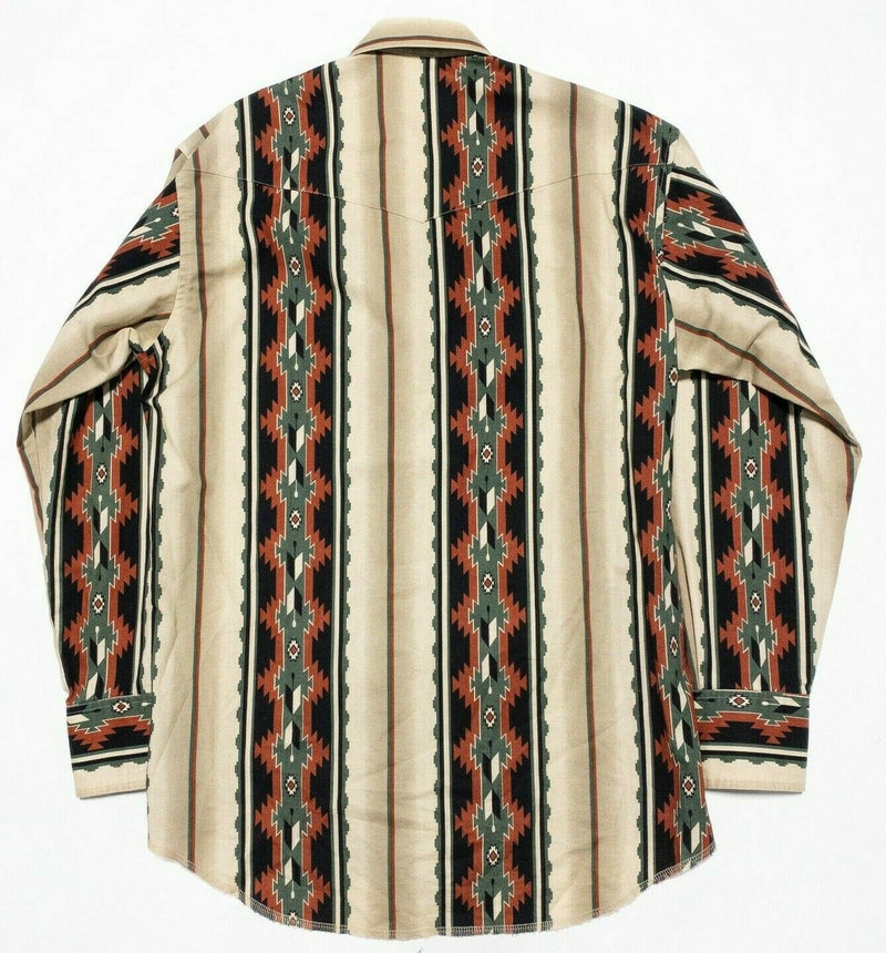 Wrangler Pearl Snap Aztec Men's Medium Navajo Stripe Western Rockabilly Shirt
