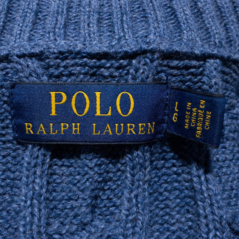 Polo Ralph Lauren Cable-Knit Sweater Men's Large Pullover 1/4 Zip Blue Knit