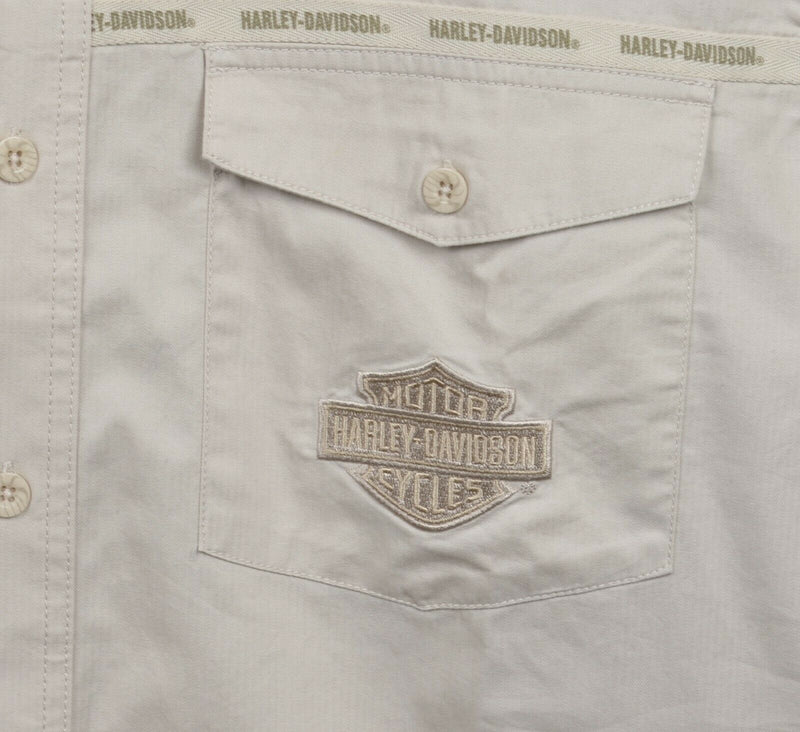 Harley Davidson Men's XL Ivory White Embroidered Biker Garage Mechanic Shirt
