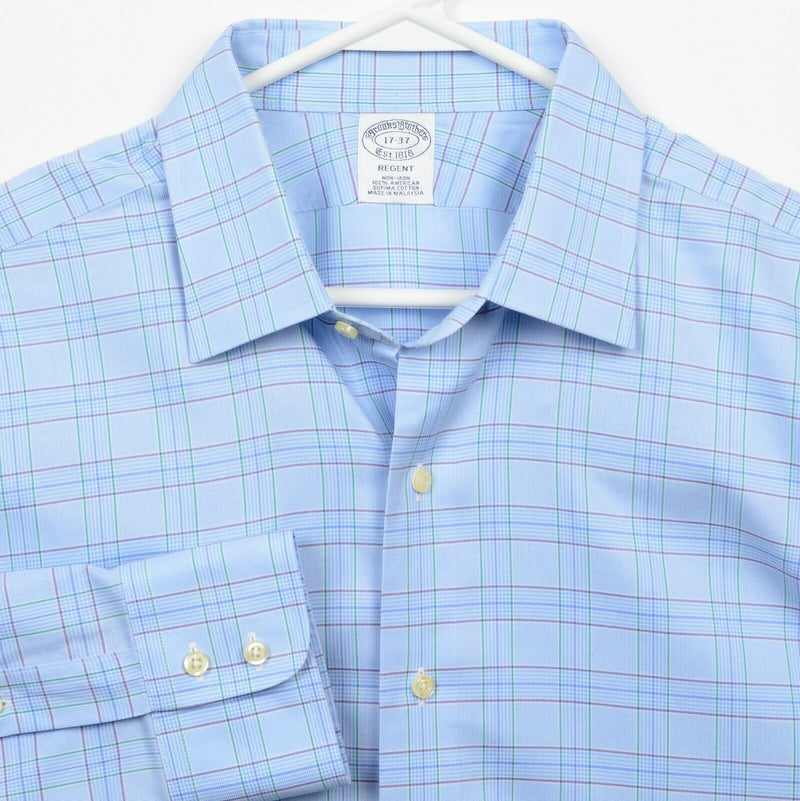 Brooks Brothers Men's 17-37 Blue Plaid Non-Iron Regent Dress Shirt