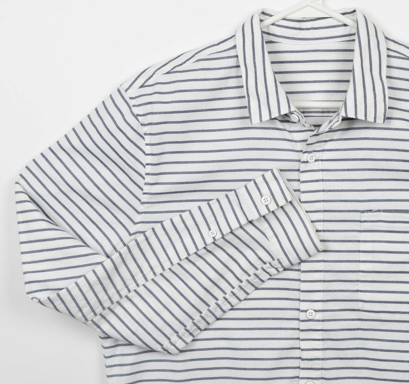 Lululemon Men's Large? White Striped Button-Down Stretch Athleisure Shirt