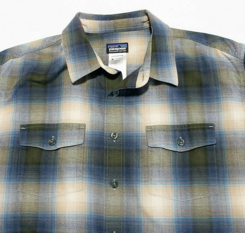 Patagonia Men's Long-Sleeved Buckshot Shirt Green Blue Plaid Men's Medium