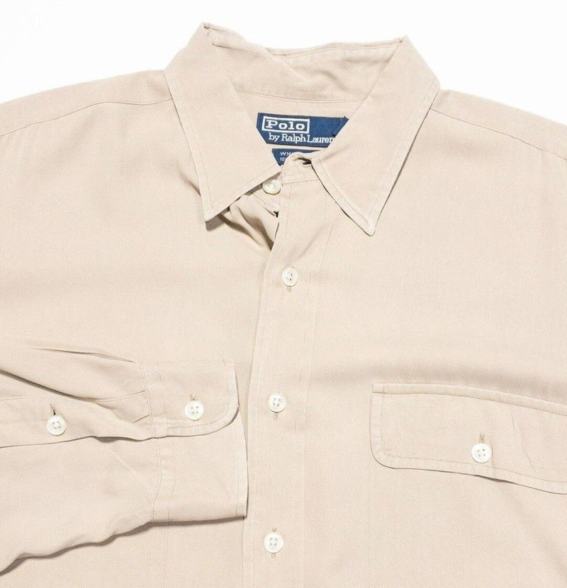 Polo Ralph Lauren Whitfield Shirt Men's Large Viscose Tan Long Sleeve