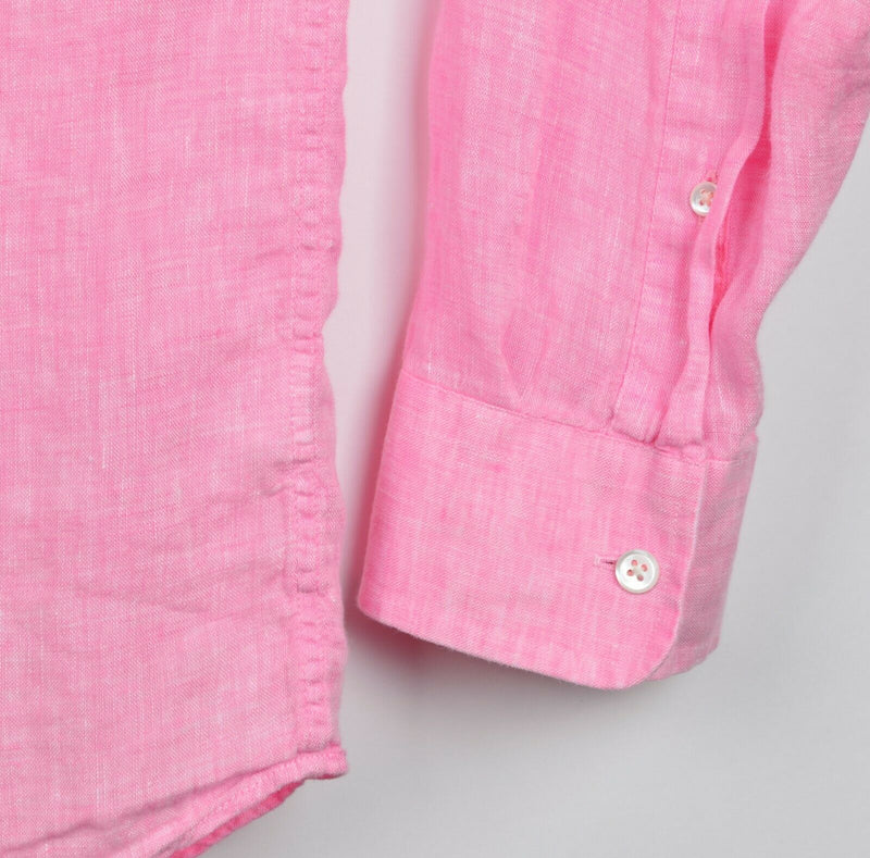 Vineyard Vines Men's Sz Large 100% Linen Solid Pink Button Front Shirt