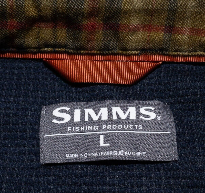 Simms Fishing Shirt Men's Large Thermal Lined Flannel Long Sleeve Plaid Brown