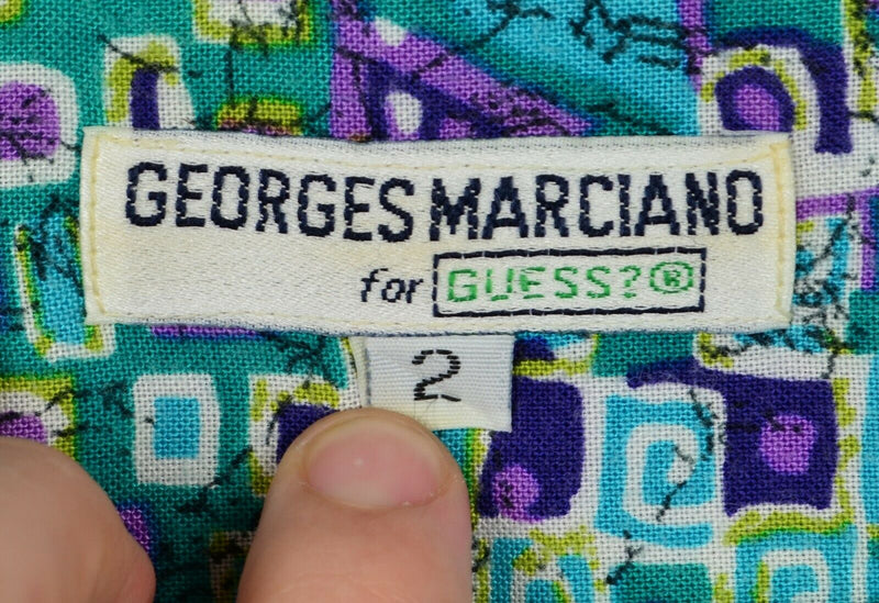 Vtg 90s GUESS? Men's Sz 2 XL Georges Marciano Rayon Geometric Hawaiian Shirt
