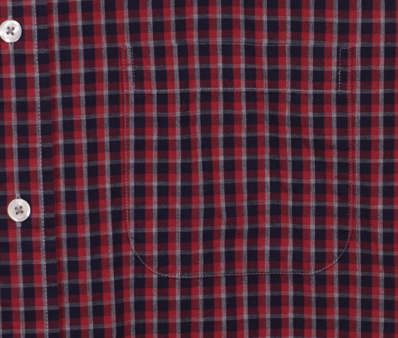 Brooks Brothers Men's Large Red Navy Blue Plaid Regent Button-Down Dress Shirt