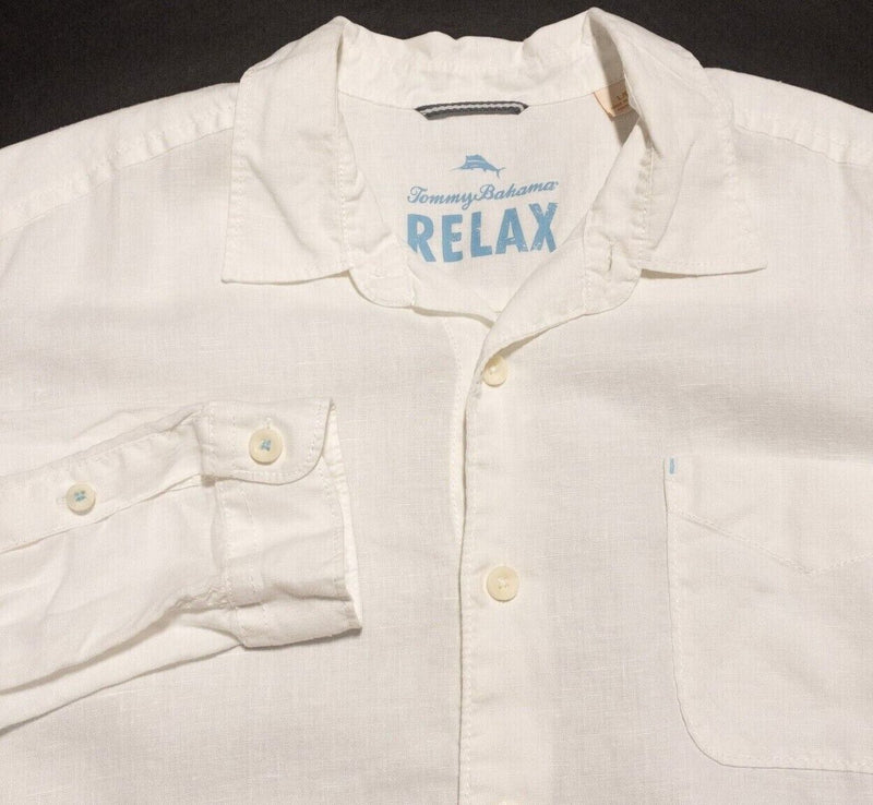 Tommy Bahama Linen Shirt Mens Large Solid White Long Sleeve Beach Vacation Relax