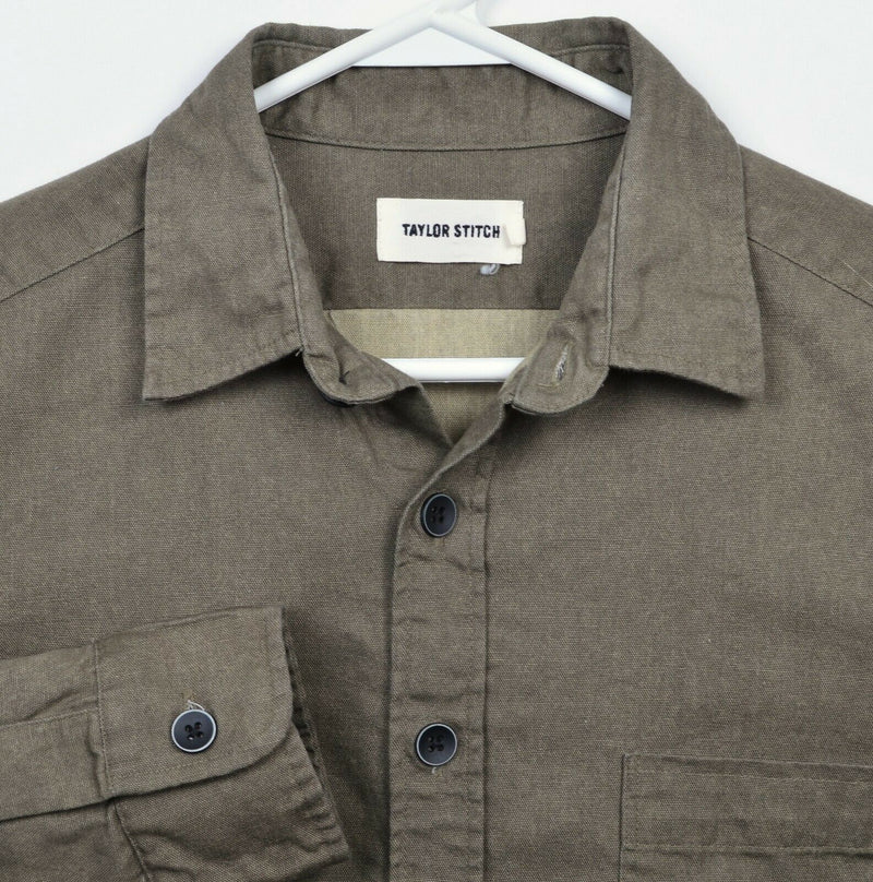 Taylor Stitch Men's 40 (Medium) Olive Green/Brown Made in USA Button-Front Shirt